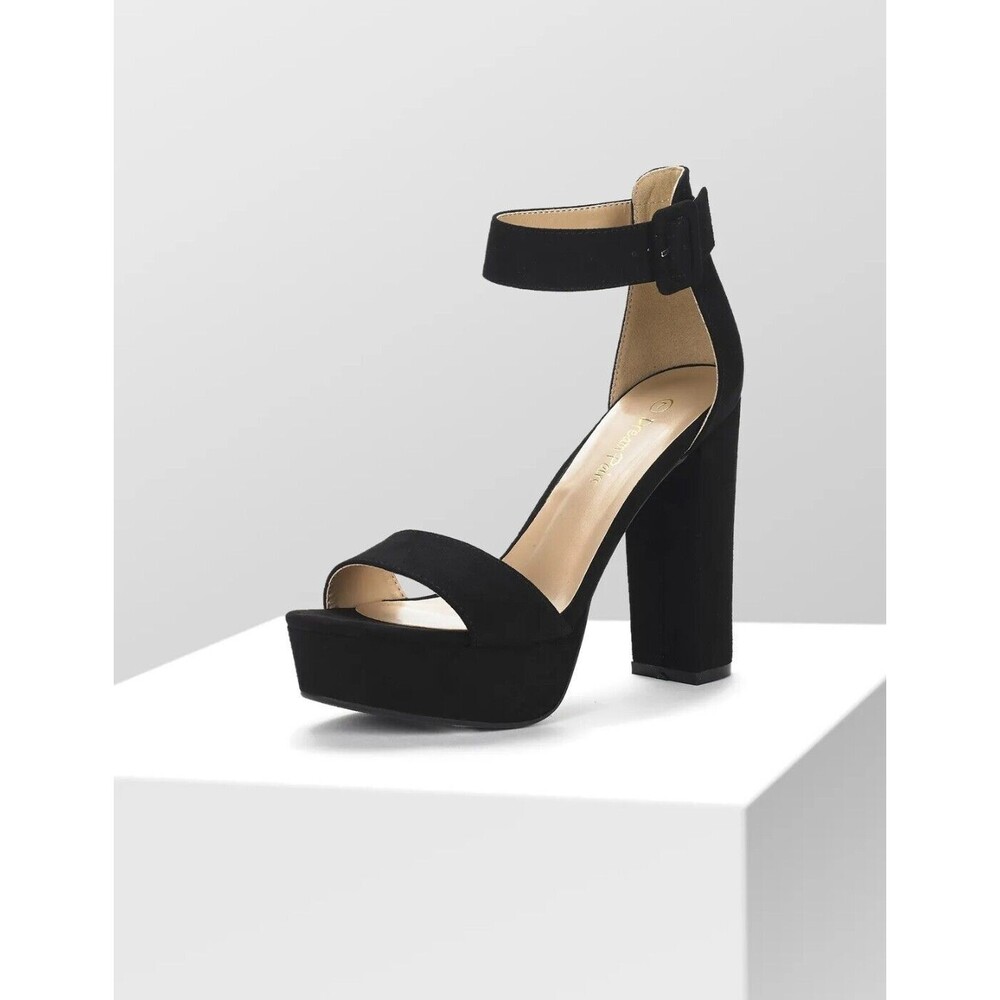 Women Ankle Strap Open Toe High Chunky Block Heel Sandals Wedding Dress Shoes